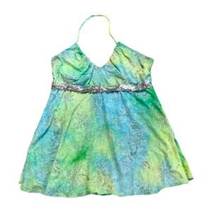 Vintage Y2K Watercolor Fairy Spring Glam Floral Tie Dye Tank Halter Top Large